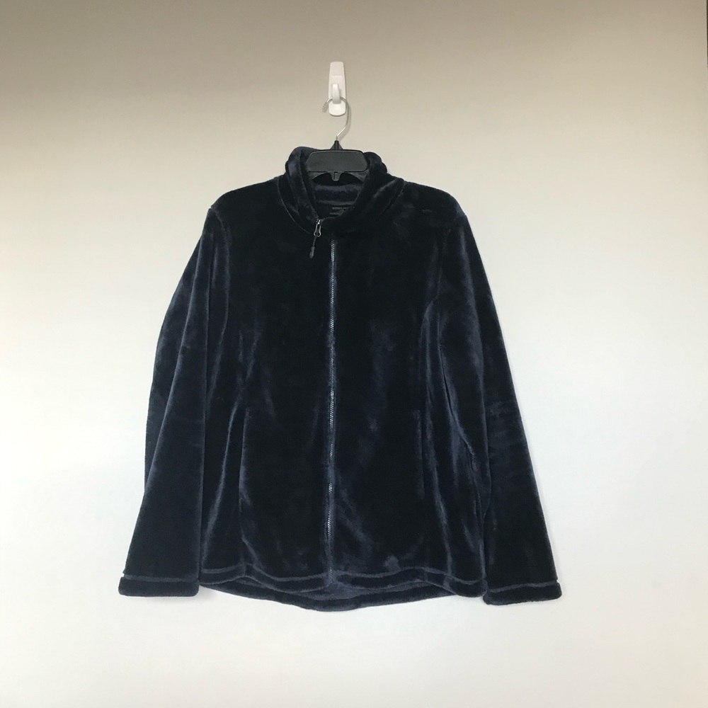Navy blue fleece zip-up jacket